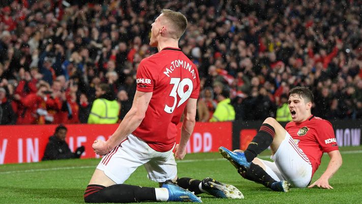 MANCHESTER, ENGLAND - MARCH 08: Scott McTominay of Manchester United celebrates after he scores his sides second goal during the Premier League match between Manchester United and Manchester City at Old Trafford on March 08, 2020 in Manchester, United Kingdom. (Photo by Laurence Griffiths/Getty Images) MANCHESTER, ENGLAND - MARCH 08: Scott McTominay of Manchester United celebrates after he scores his sides second goal during the Premier League match between Manchester United and Manchester City at Old Trafford on March 08, 2020 in Manchester, United Kingdom. (Photo by Laurence Griffiths/Getty Images)