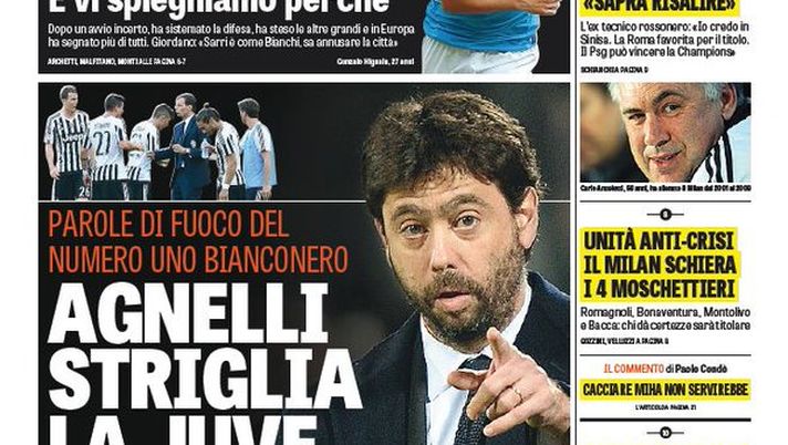 Prima Pagina, La Gazzetta dello Sport: “Allegri striglia la Juventus. L’Inter a Palermo deve aggrapparsi ai gol di Icardi” Prima Pagina, La Gazzetta dello Sport: “Allegri striglia la Juventus. L’Inter a Palermo deve aggrapparsi ai gol di Icardi”