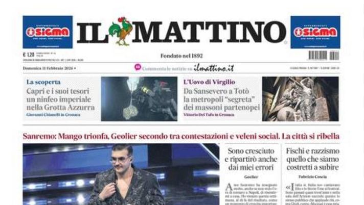 PRIMA PAGINA IL MATTINO OGGI