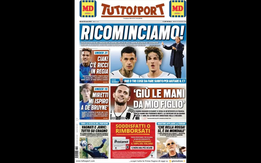 Prima Pagina, Tuttosport: “Ricominciamo! Ciak, c’è Ricci in reggia. Miretti…” Prima Pagina