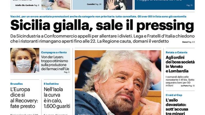 Prima Pagina, Giornale di Sicilia: “Sicilia gialla, sale il pressing” 