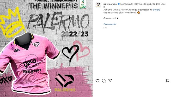 La maglia rosa del Palermo vince la “Jersey Challenge”