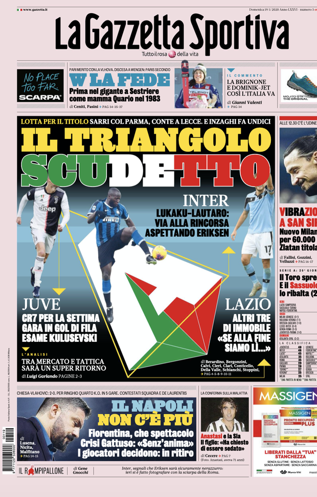 LE PRIME PAGINE DEI QUOTIDIANI SPORTIVI DEL 19.1