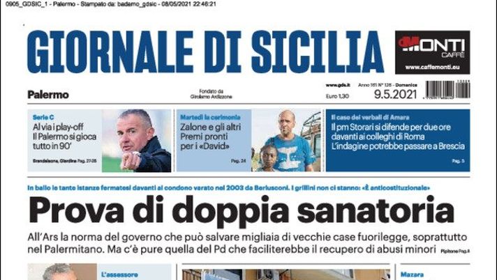 Prima Pagina, Giornale di Sicilia: “Il Palermo si gioca tutto in 90’. Prova di doppia sanatoria” 
