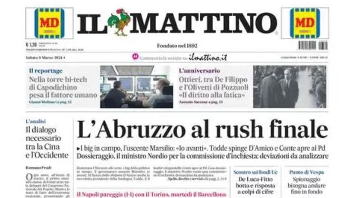 prima pagina il mattino oggi