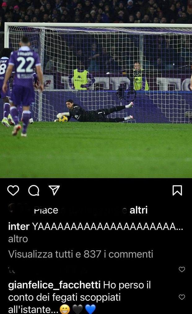 L’Inter esulta sui social per il rigore parato, Facchetti: “Ho perso il conto dei fegati…”- immagine 2