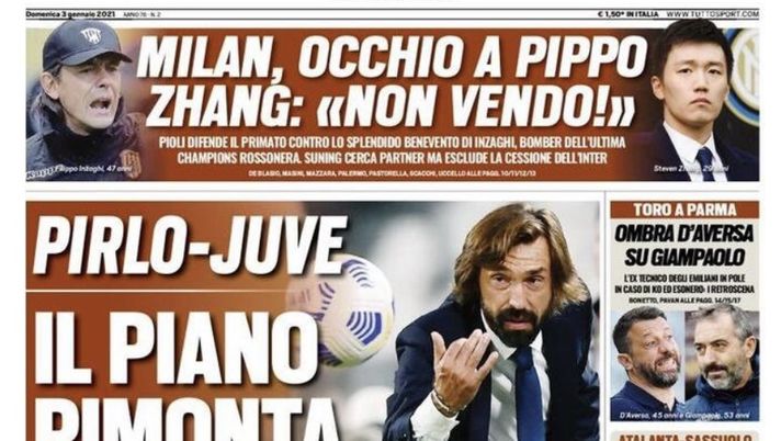 Prima Pagina, Tuttosport: &#8220;Pirlo-Juve, il piano rimonta. Atalanta-Sassuolo show da Champions&#8221; 