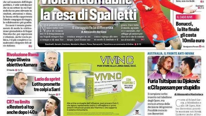Prima Pagina, Corriere dello Sport: “Bonucci, la lite finale gli costa 10mila euro”  Prima Pagina