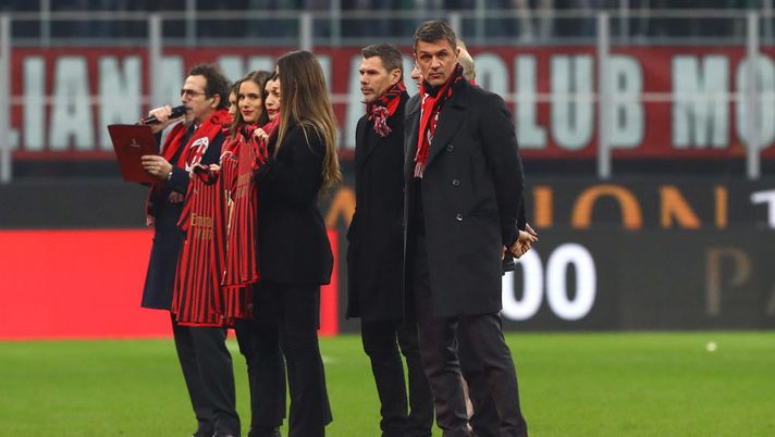 MILAN, ITALY - DECEMBER 15: Paolo Maldini (L) and Zvonimir Boban (2nd R) attend the Serie A match between AC Milan and US Sassuolo at Stadio Giuseppe Meazza on December 15, 2019 in Milan, Italy. (Photo by Marco Luzzani/Getty Images) MILAN, ITALY - DECEMBER 15: Paolo Maldini (L) and Zvonimir Boban (2nd R) attend the Serie A match between AC Milan and US Sassuolo at Stadio Giuseppe Meazza on December 15, 2019 in Milan, Italy. (Photo by Marco Luzzani/Getty Images)