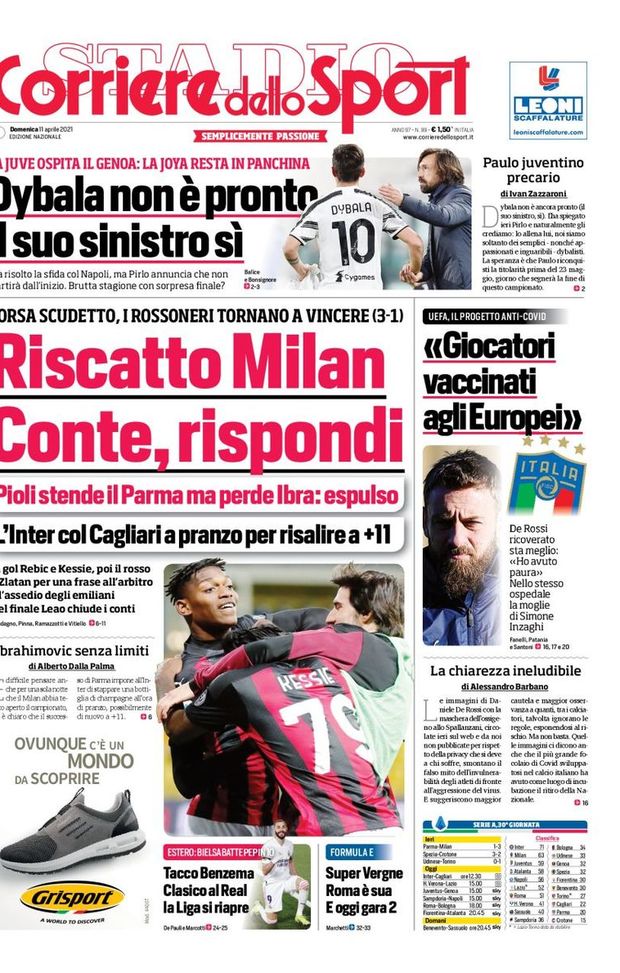 Prima Pagina, Corriere dello Sport: “Riscatto Milan. Conte, rispondi. Dybala non è pronto, il suo sinistro sì” 