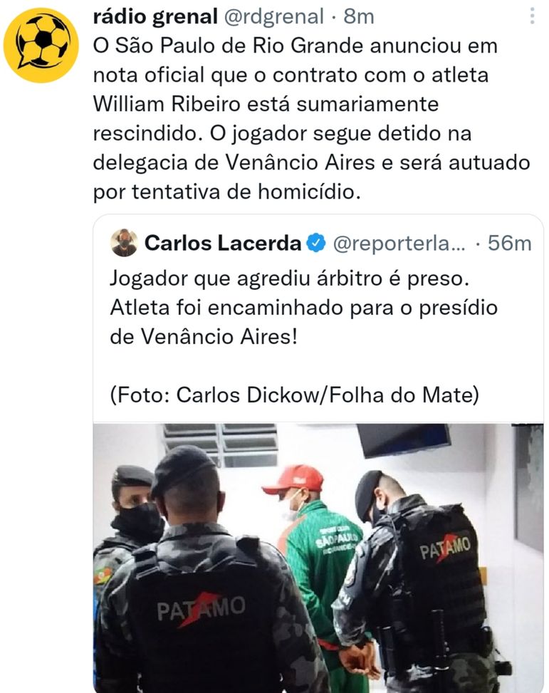 Tentato omicidio: il San Paolo di Rio Grande cancella il contratto con William Ribeiro- immagine 3