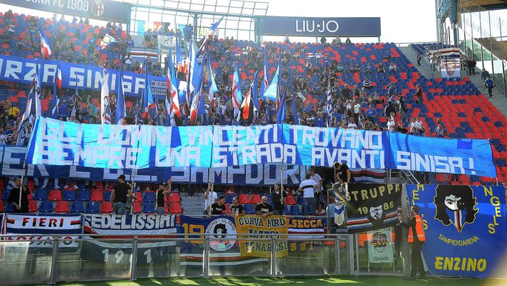 BOLOGNA, ITALY - OCTOBER 27: Supporters of UC Sampdoria hold a banner for Sinisa MIhajlovic, head coach of Bologna FC and former head coach of UC Sampdoria, prior to the beginning of the Serie A match between Bologna FC and UC Sampdoria at Stadio Renato Dall'Ara on October 27, 2019 in Bologna, Italy. (Photo by Mario Carlini / Iguana Press/Getty Images) BOLOGNA, ITALY - OCTOBER 27: Supporters of UC Sampdoria hold a banner for Sinisa MIhajlovic, head coach of Bologna FC and former head coach of UC Sampdoria, prior to the beginning of the Serie A match between Bologna FC and UC Sampdoria at Stadio Renato Dall'Ara on October 27, 2019 in Bologna, Italy. (Photo by Mario Carlini / Iguana Press/Getty Images)