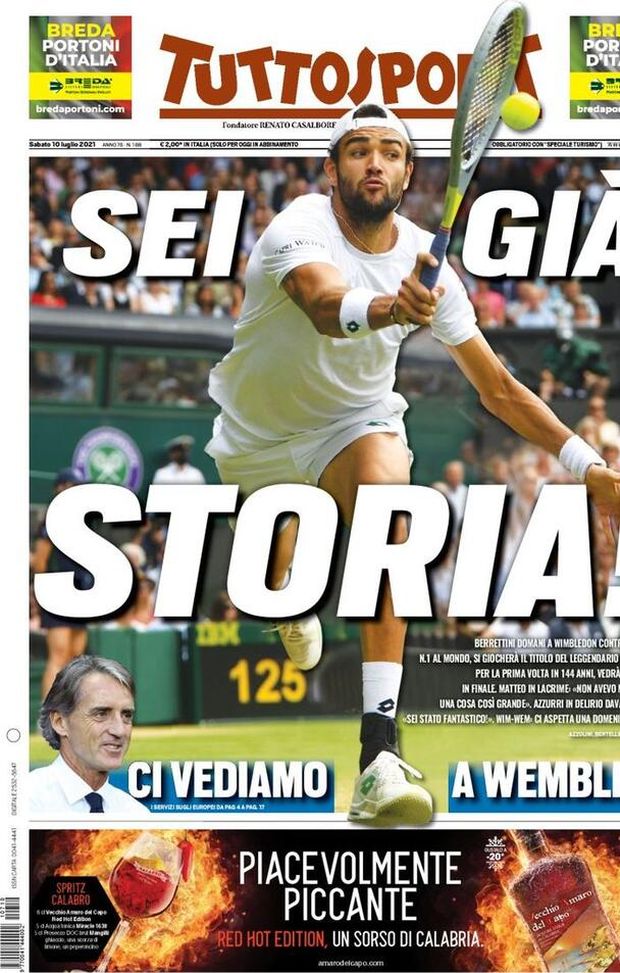 Prima Pagina, Tuttosport: “Sei già storia! Ci vediamo a Wembley” 