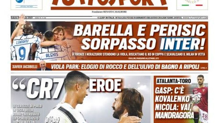 Prima Pagina, Tuttosport: “CR7 eroe Juve. Barella e Perisic, sorpasso Inter!” Prima Pagina, Tuttosport: “CR7 eroe Juve. Barella e Perisic, sorpasso Inter!”