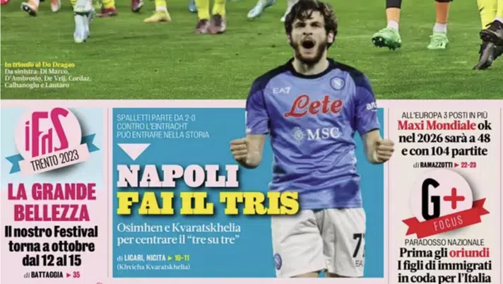 IL NAPOLI SUI MEDIA – Le prime pagine dei giornali di oggi 15 marzo 2023 - immagine 1
