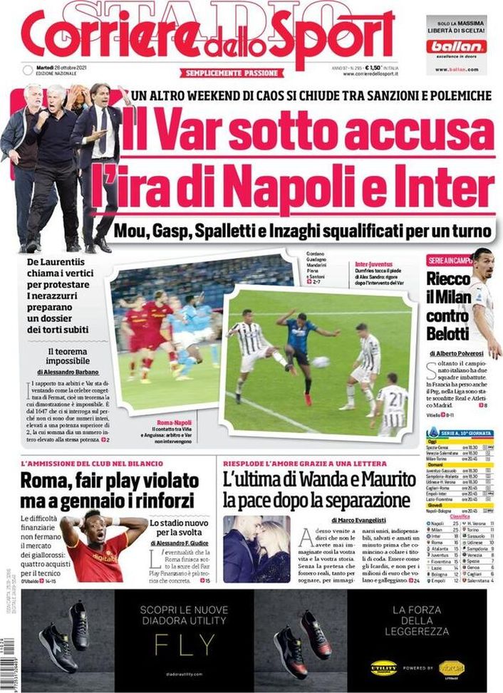 Prima Pagina, Corriere dello Sport: “Il Var sotto accusa, l’ira di Napoli e Inter” Prima Pagina, Corriere dello Sport: “Il Var sotto accusa, l’ira di Napoli e Inter” - immagine 1
