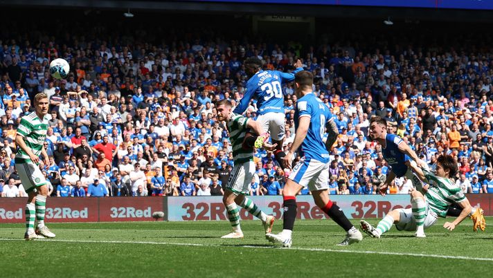 GLASGOW, SCOTLAND - MAY 13: John Souttar of Rangers FC scores the team's second goal during the Cinch Premiership match between Rangers and Celtic at Ibrox Stadium on May 13, 2023 in Glasgow, Scotland. (Photo by Ian MacNicol/Getty Images) Il Celtic poteva arrivare al record di 106 punti: i Rangers vincono il derby e fermano tutto… - immagine 1