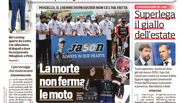 Prima Pagina, Corriere dello Sport: “Sarri l&#8217;anti Mou. Europei, Mancini taglia Kean&#8221; 