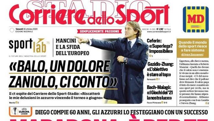 Corriere dello Sport, la prima pagina di oggi, venerdì 30 ottobre 2020 