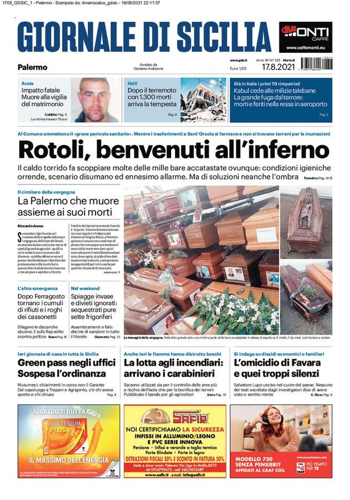 Prima Pagina, Giornale di Sicilia: “Rotoli, benvenuti all’inferno” Prima Pagina, Giornale di Sicilia: “Rotoli, benvenuti all’inferno”