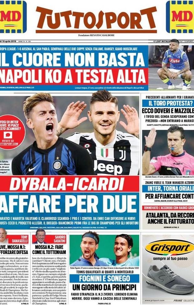 Prima Pagina, Tuttosport: “Affare per due. Napoli, il cuore non basta. Inter, torna Oriali” Prima Pagina, Tuttosport: “Affare per due. Napoli, il cuore non basta. Inter, torna Oriali”