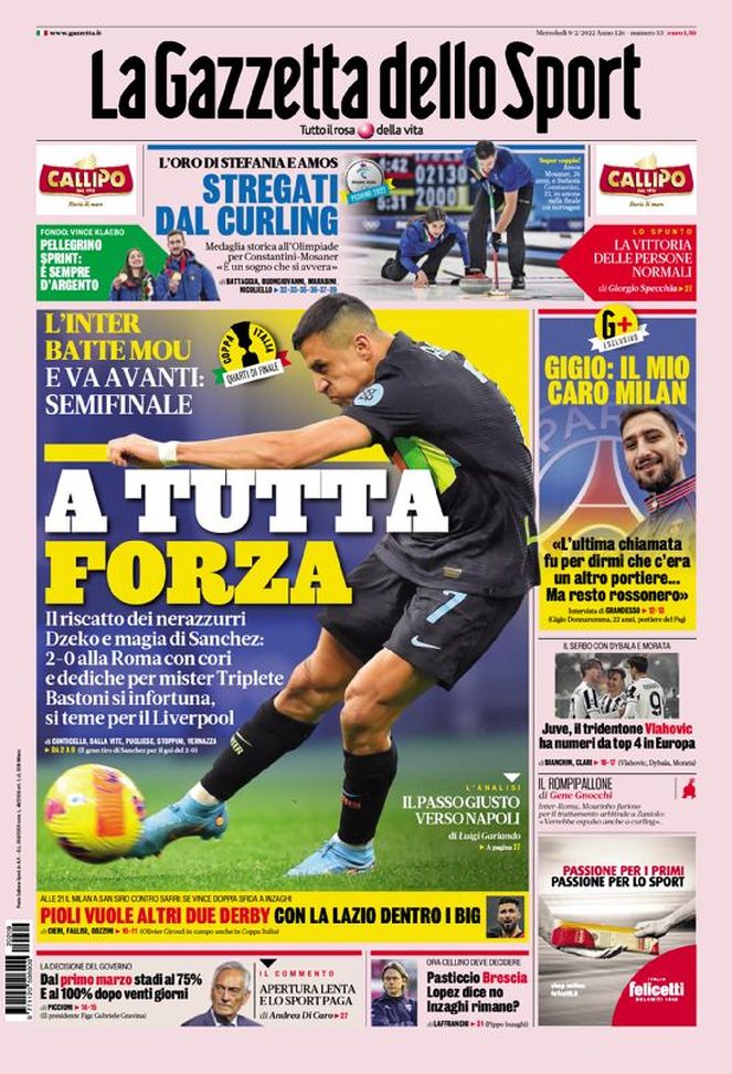 Prima Pagina, La Gazzetta dello Sport: “A tutta forza. Gigio: Il mio caro Milan” - immagine 1