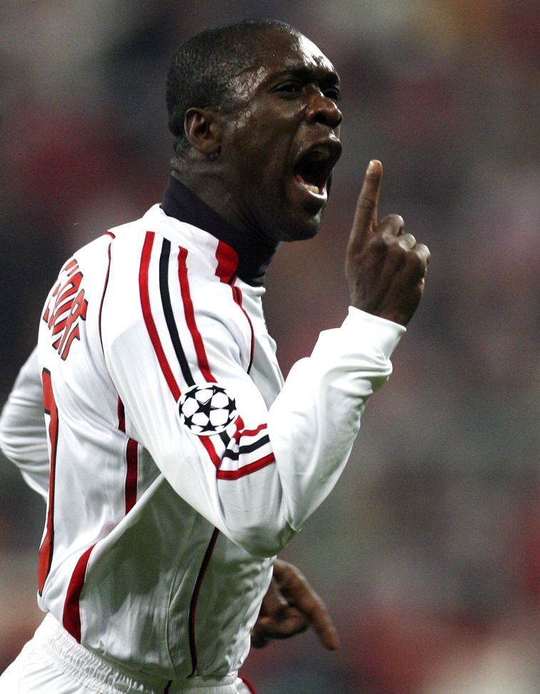 MUNICH, GERMANY - APRIL 11:  Clarence Seedorf of Milan celebrates scoring the first goal during the UEFA Champions League Quarter Final second leg match between FC Bayern Munich and AC Milan at the Allianz-Arena on April 11, 2007 in Munich, Germany.  (Photo by Alexander Hassenstein/Bongarts/Getty Images) 