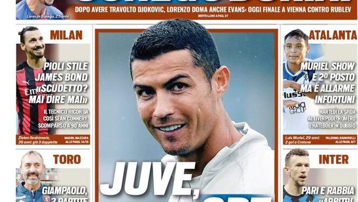 Tuttosport, la prima pagina di oggi, domenica 1° novembre 2020 