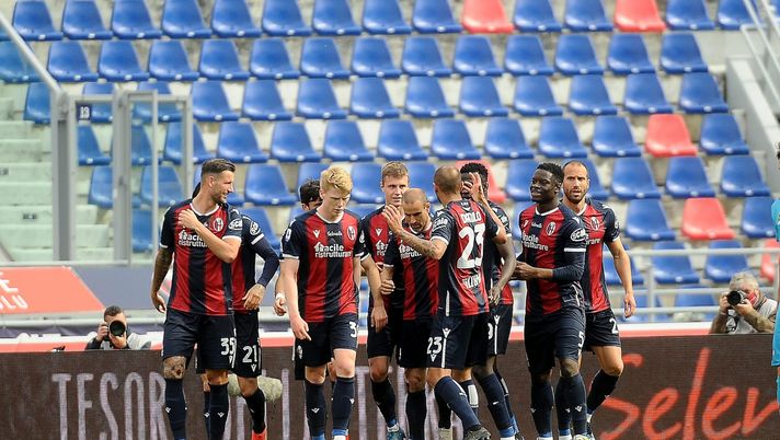 BOLOGNA, ITALY - APRIL 18: Mattias Svanberg of Bologna FC celebrates after scoring his team's third goal during the Serie A match between Bologna FC and Spezia Calcio at Stadio Renato Dall'Ara on April 18, 2021 in Bologna, Italy. Sporting stadiums around Italy remain under strict restrictions due to the Coronavirus Pandemic as Government social distancing laws prohibit fans inside venues resulting in games being played behind closed doors. (Photo by Mario Carlini / Iguana Press/Getty Images) BOLOGNA, ITALY - APRIL 18: Mattias Svanberg of Bologna FC celebrates after scoring his team's third goal during the Serie A match between Bologna FC and Spezia Calcio at Stadio Renato Dall'Ara on April 18, 2021 in Bologna, Italy. Sporting stadiums around Italy remain under strict restrictions due to the Coronavirus Pandemic as Government social distancing laws prohibit fans inside venues resulting in games being played behind closed doors. (Photo by Mario Carlini / Iguana Press/Getty Images)