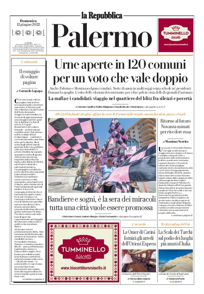Prima Pagina, La Repubblica-Palermo: “Bandiere e sogni, è la sera dei miracoli”  Prima Pagina, La Repubblica-Palermo: “Bandiere e sogni, è la sera dei miracoli” - immagine 1