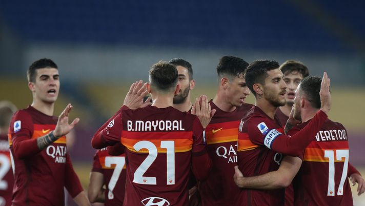 I giocatori della Roma festeggiano dopo un gol I giocatori della Roma festeggiano dopo un gol