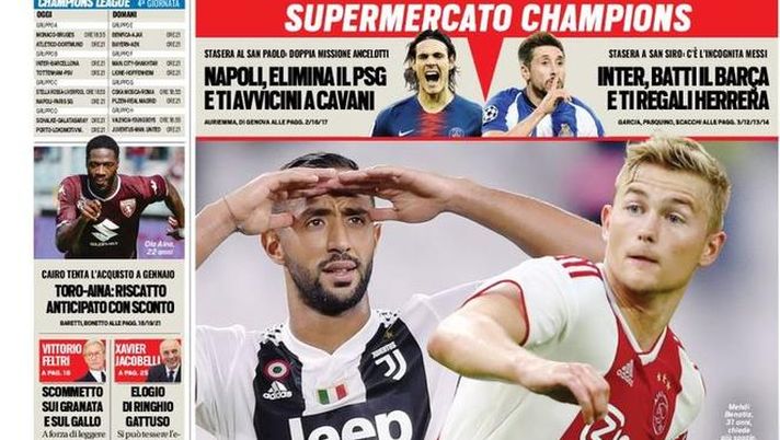 Prima Pagina, Tuttosport: “Via Benatia, ecco De Ligt. Napoli, elimina il PSG e ti avvicini a Cavani. L’Inter…” 