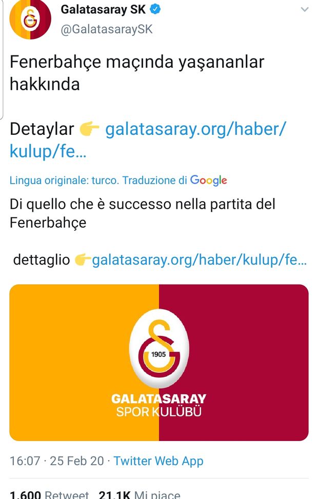 La nota ufficiale anti-Fenerbahce da parte del Galatasaray La nota ufficiale anti-Fenerbahce da parte del Galatasaray
