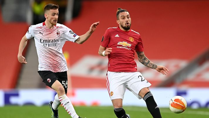 Alexis Saelemaekers (centrocampista AC Milan), qui contro Alex Telles durante Manchester United-Milan (Europa League 2020-2021) | News (Getty Images) Alexis Saelemaekers (centrocampista AC Milan), qui contro Alex Telles durante Manchester United-Milan (Europa League 2020-2021) | News (Getty Images)