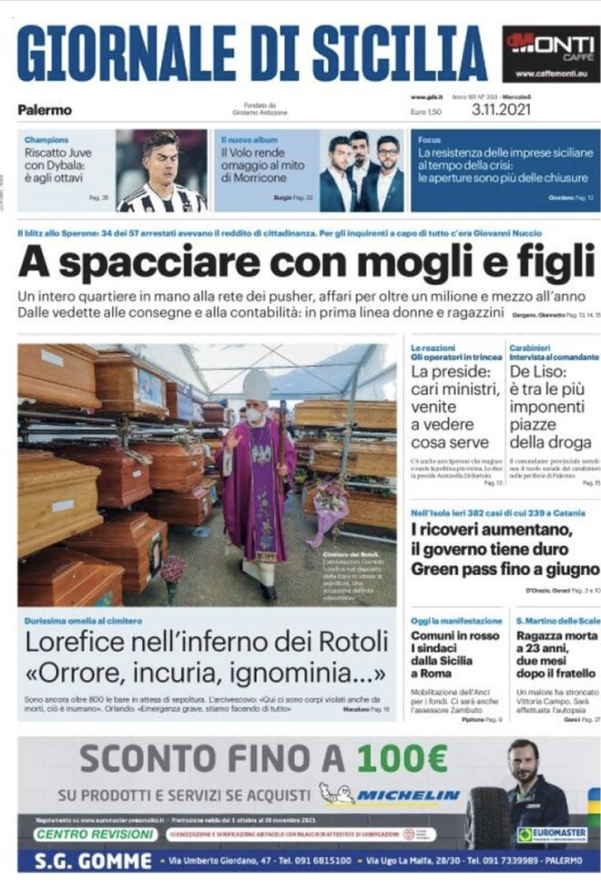 Prima Pagina, Giornale di Sicilia: “A spacciare con moglie e figli. È inferno Rotoli” prima pagina