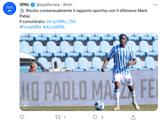 Spal Pabai (credit Twitter Spal) Spal Pabai