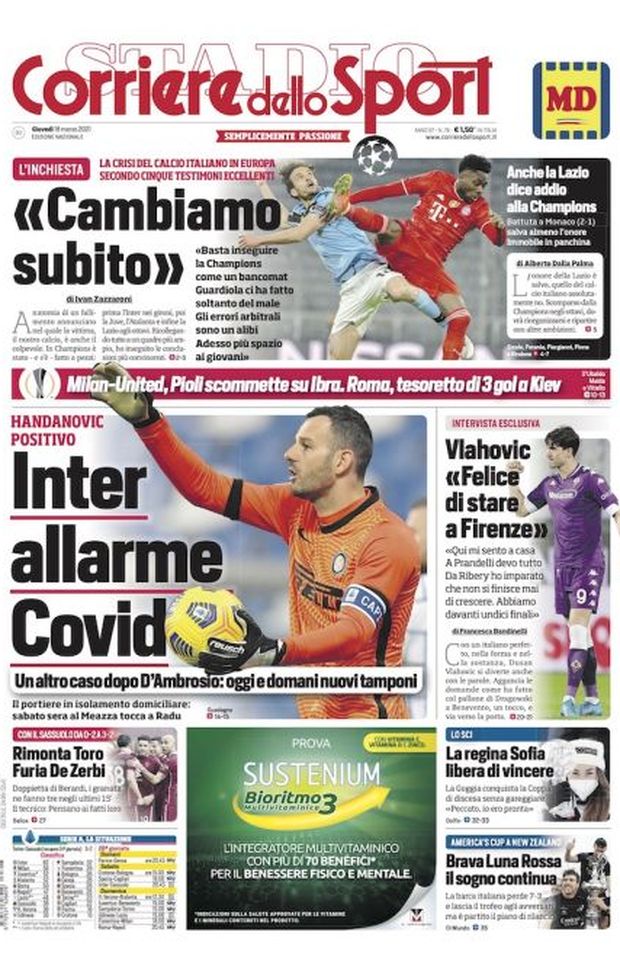 Prima Pagina, Corriere dello Sport: “Inter, allarme Covid. Milan-United, Pioli scommette su Ibra” 