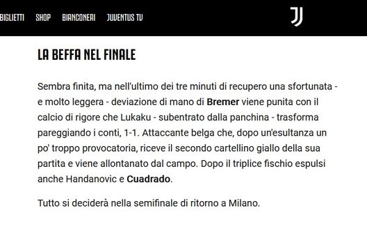 Juve, figuraccia sul sito: “Lukaku, esultanza un po’ troppo provocatoria”- immagine 2