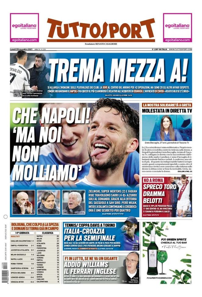 Prima Pagina, Tuttosport: “Che Napoli! Plusvalenze, trema mezza A” Prima Pagina, Tuttosport: “Che Napoli! Plusvalenze, trema mezza A”