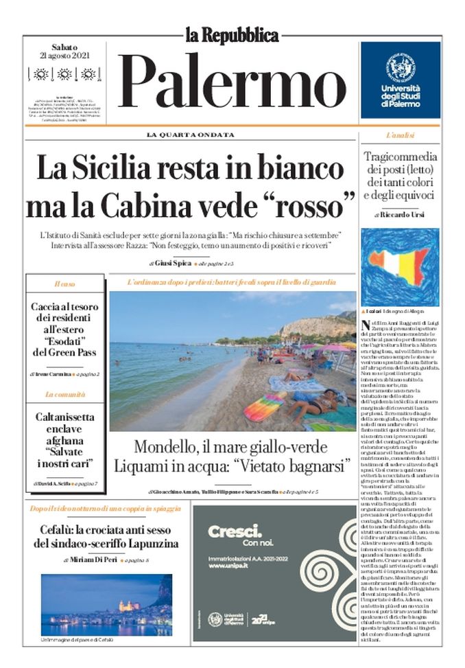 Prima Pagina, La RepubblicaPalermo “La Sicilia resta in bianco ma vede rosso” Mediagol