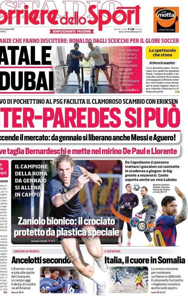 Corriere dello Sport, la prima pagina di oggi, domenica 27 dicembre 2020 