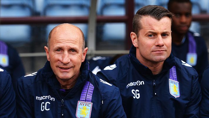 BIRMINGHAM, ENGLAND - APRIL 19:  Aston Villa coaches Gordon Cowans (L) and Shay Given (R) are seen before during the Barclays Premier League match between Aston Villa and Southampton at Villa Park on April 19, 2014 in Birmingham, England.  (Photo by Shaun Botterill/Getty Images) 