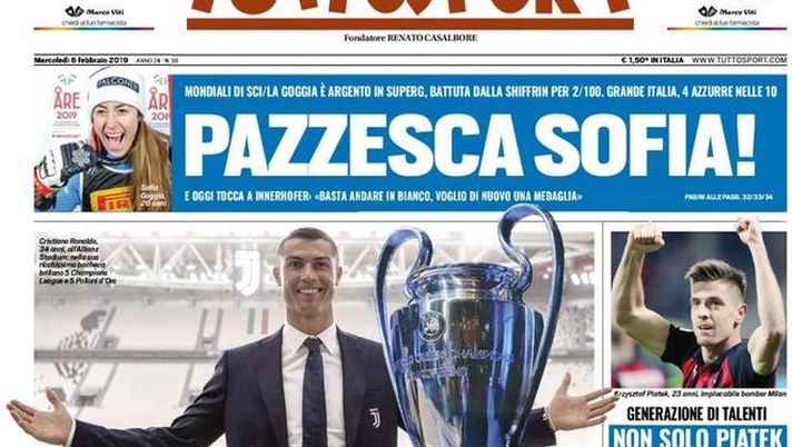 Prima Pagina, Tuttosport: “Ronaldo ha scelto il regalo. Non solo Piatek, tesoro Polonia. Il segreto Atalanta…”  Prima Pagina, Tuttosport: “Ronaldo ha scelto il regalo. Non solo Piatek, tesoro Polonia. Il segreto Atalanta…”