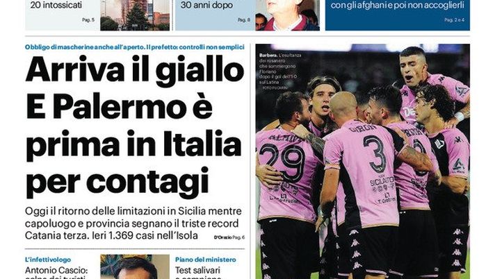 Prima Pagina, Giornale di Sicilia: “Arriva il giallo, Palermo prima per contagi” 