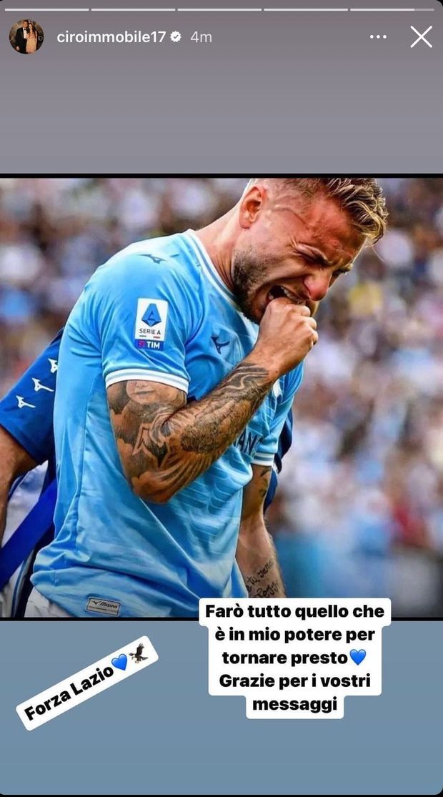 Immobile ringrazia i tifosi su Instagram