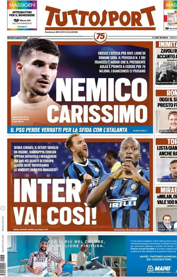 Tuttosport La Prima Pagina Di Oggi 6 Agosto 2020 Pianeta Milan