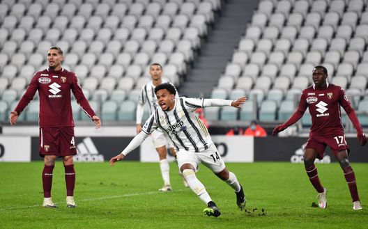 TURIN, ITALY - DECEMBER 05: Weston McKennie of Juventus celebrates after scoring his team's first goal during the Serie A match between Juventus and Torino FC at Allianz Stadium on December 05, 2020 in Turin, Italy. Football Stadiums around Italy remain empty due to the Coronavirus Pandemic as Government social distancing laws prohibit fans inside venues resulting in fixtures being played behind closed doors. (Photo by Valerio Pennicino/Getty Images) TURIN, ITALY - DECEMBER 05: Weston McKennie of Juventus celebrates after scoring his team's first goal during the Serie A match between Juventus and Torino FC at Allianz Stadium on December 05, 2020 in Turin, Italy. Football Stadiums around Italy remain empty due to the Coronavirus Pandemic as Government social distancing laws prohibit fans inside venues resulting in fixtures being played behind closed doors. (Photo by Valerio Pennicino/Getty Images)