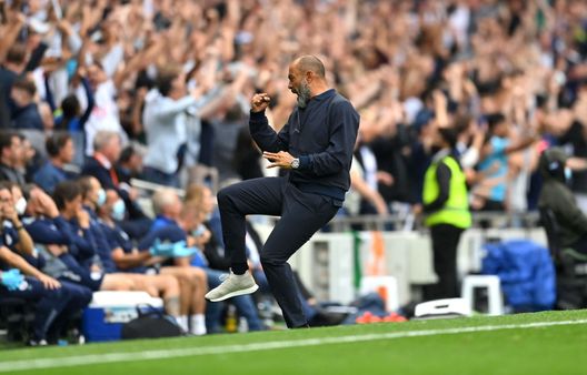 LONDON, ENGLAND - AUGUST 15: Nuno Espirito Santo, Manager of Tottenham Hotspur celebrates their side's first goal scored by Heung-Min Son of Tottenham Hotspur (not pictured) during the Premier League match between Tottenham Hotspur and Manchester City at Tottenham Hotspur Stadium on August 15, 2021 in London, England. (Photo by Michael Regan/Getty Images) LONDON, ENGLAND - AUGUST 15: Nuno Espirito Santo, Manager of Tottenham Hotspur celebrates their side's first goal scored by Heung-Min Son of Tottenham Hotspur (not pictured) during the Premier League match between Tottenham Hotspur and Manchester City at Tottenham Hotspur Stadium on August 15, 2021 in London, England. (Photo by Michael Regan/Getty Images)