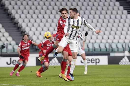 TURIN, ITALY - JANUARY 27: Aaron Ramsey and Luca Ranieri (Photo by Filippo Alfero - Juventus FC/Juventus FC via Getty Images) 