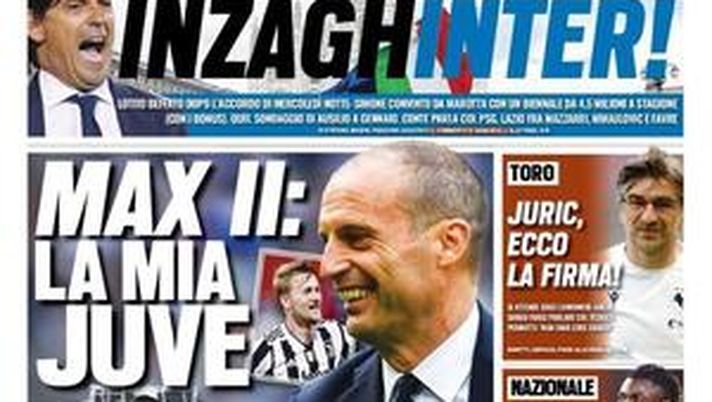 Prima Pagina, Tuttosport: “Max II: la mia Juve. Milan: Giroud per la Champions” Prima Pagina, Tuttosport: “Max II: la mia Juve. Milan: Giroud per la Champions”